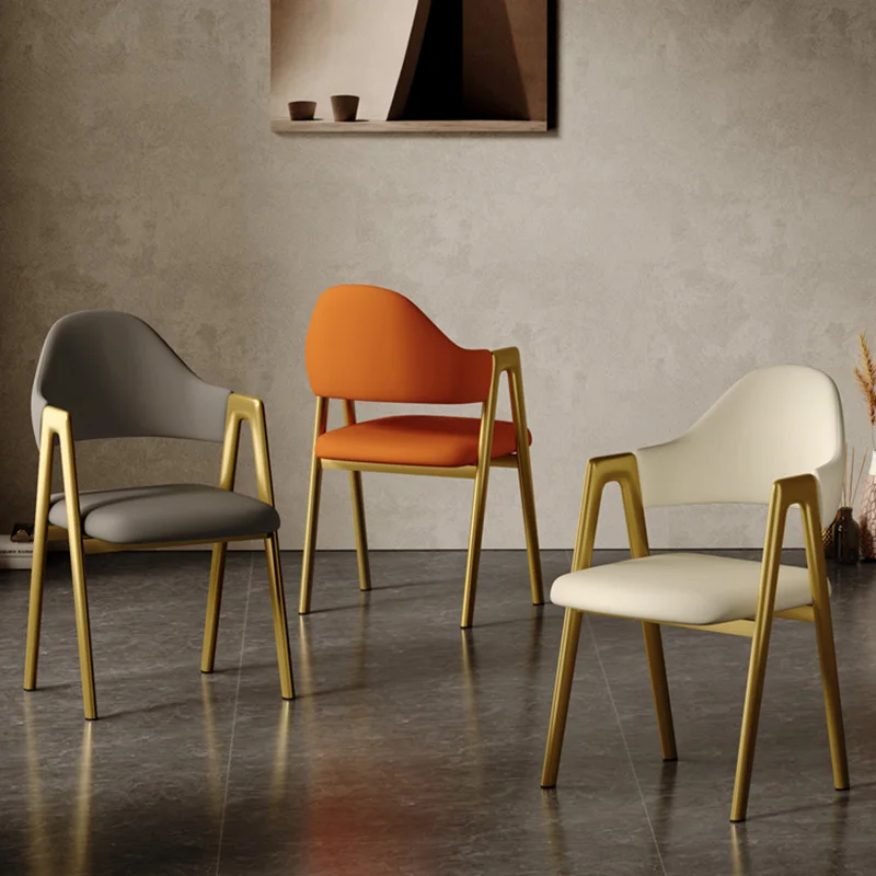 

Роскошное кожаное кресло-стул из наппа золотого цвета, металлическое кресло-стул для кафе и столовой, стул с подушкой на спине, мебель для дома