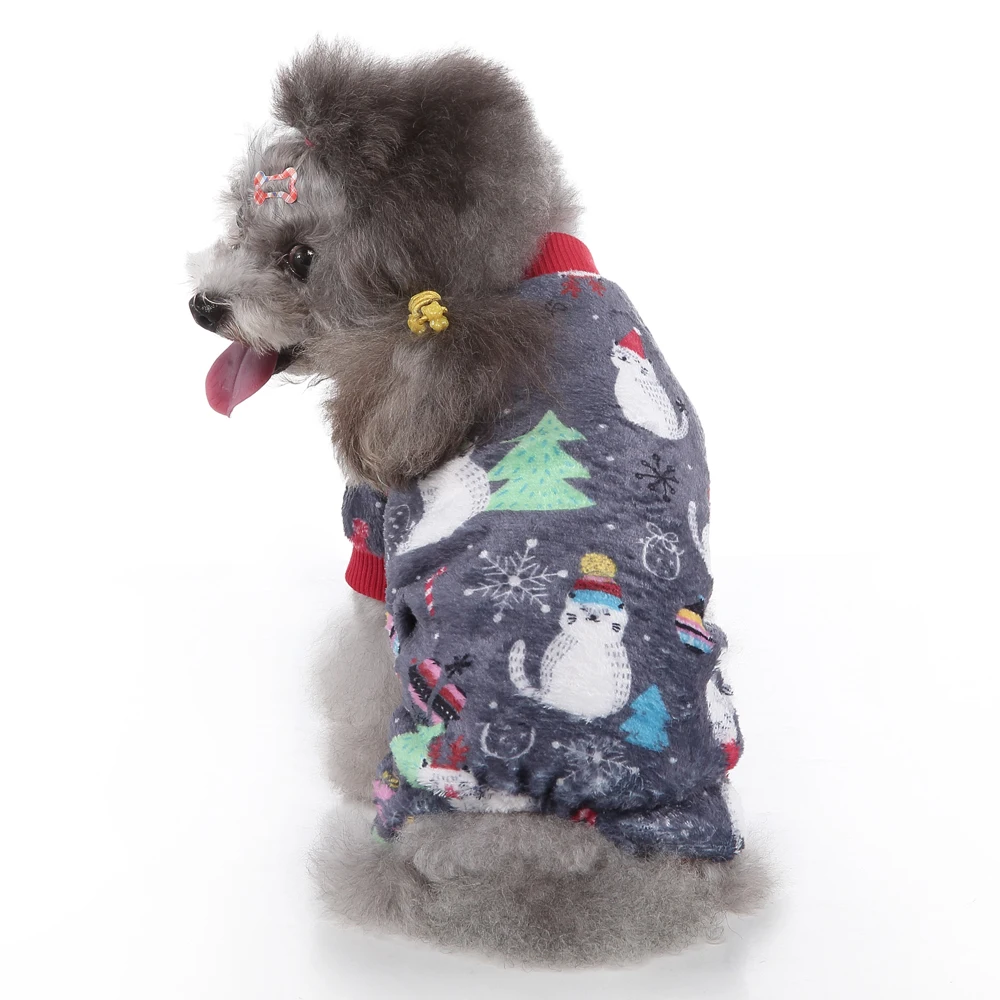 Christmas Animal Santa Claus Print Fluffy Flocking Warmth Cold Resistance Leisure Autumn And Winter Pet Clothes Cat Dog Jumpsuit