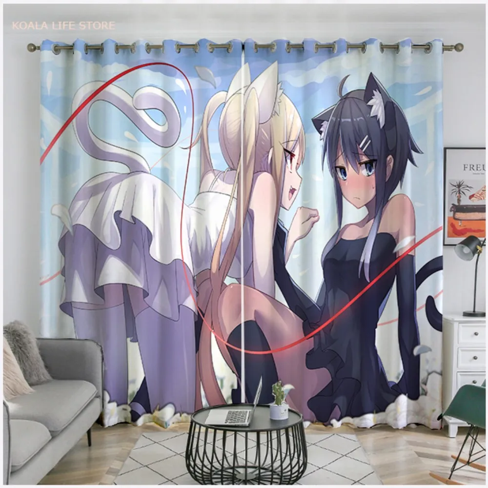 

Lovely Kawaii Girl Blackout Curtain 3D Print Folio/One Piece Anime Window Drapes For Bedroom Living Room Window Treatments