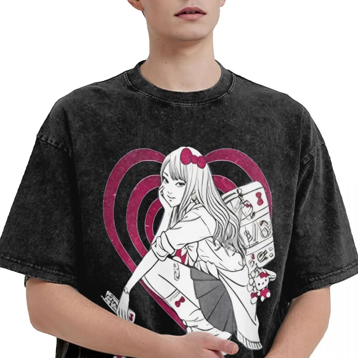 Junji Ito X Hello Kitty футболка летние базовые футболки Y2K 2024 хлопковая в стиле хип-хоп для