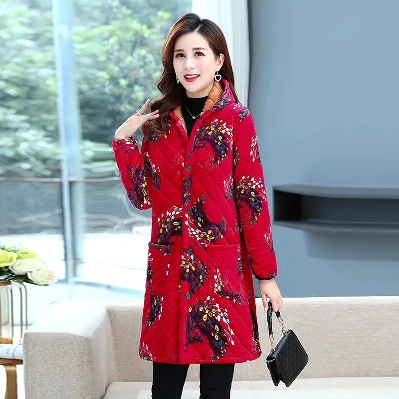 Cotton Coat Women Clothing 2022 Winter New Fashion Casual Loose Ethnic Style Padded Jacket Female Large Size Long Thick Parkas