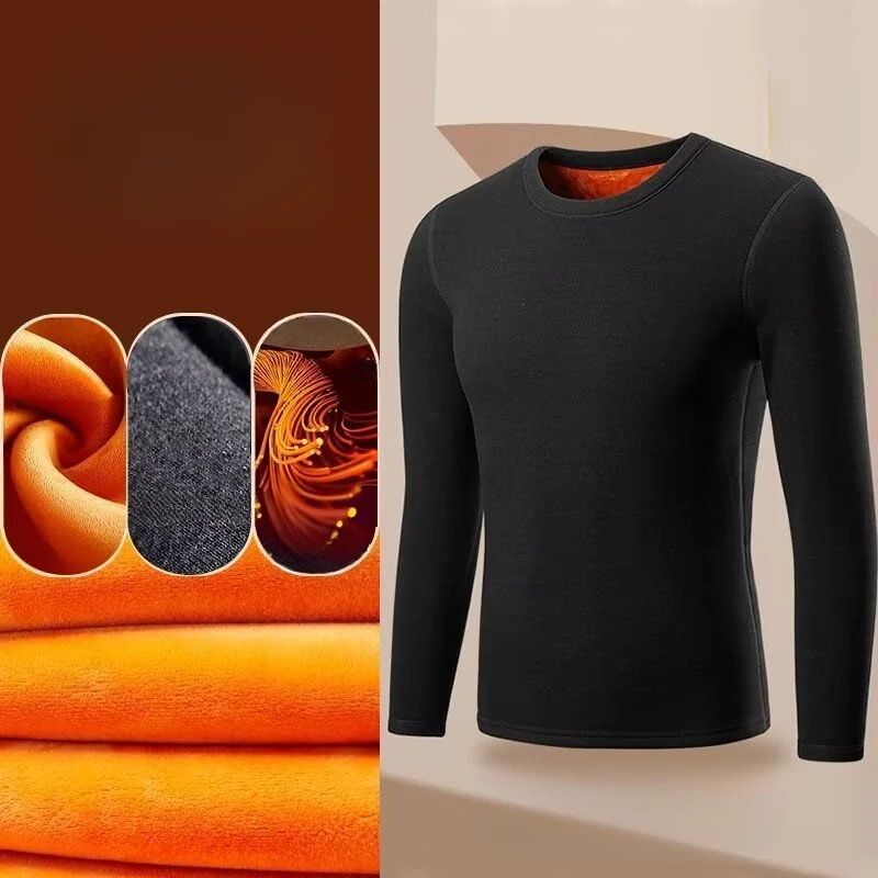 Мужское термобелье утепленная однотонная футболка с круглым вырезом флисовые