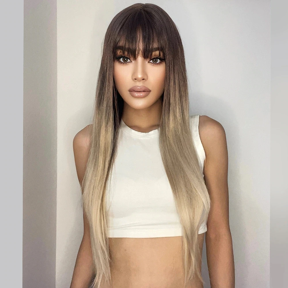 With Brown Long Straight Hair With Bangs