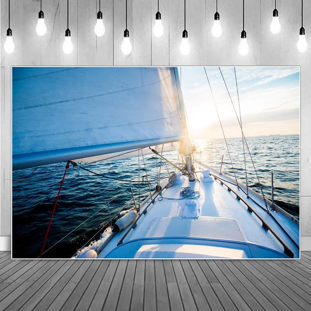 

Blue Sky Sailboat Backgrounds Summer Sea Natural White Sailing Ship Sunsetting Photography Backdrops Baby Photographic Portrait