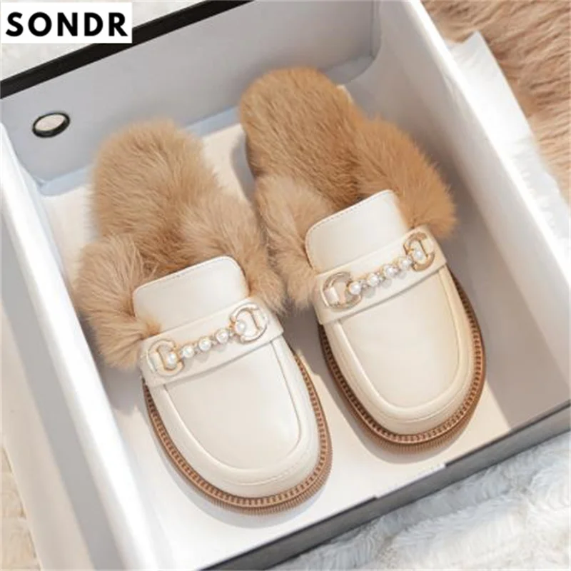 

Туфли женские шерстяные, сетчатые красные, кроличьи волосы, большие размеры 41-