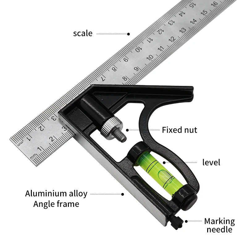 

Protractor 30cm Steel Precise Combination Ruler Measuring Stainless Angle Set Aluminum Tools Level Adjustable Square Spirit