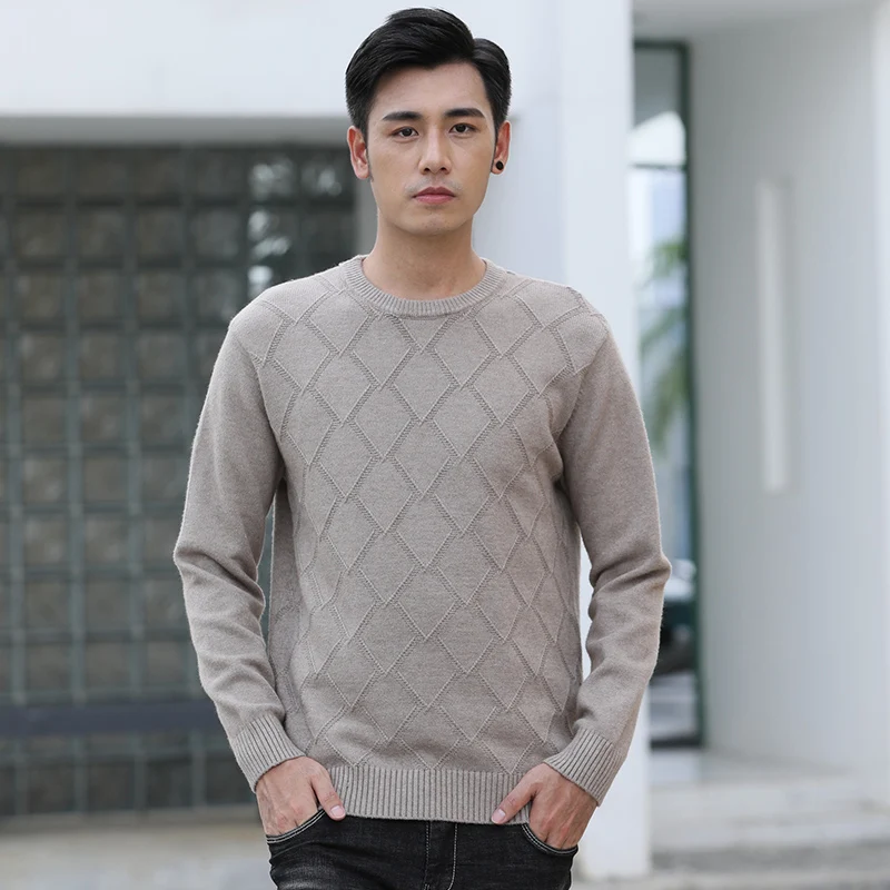 Men's New Round Neck Diamond Solid Color Business Casual Jumper Simple, Classic, Elegant, Steady, Warm And Large Knit Sweater