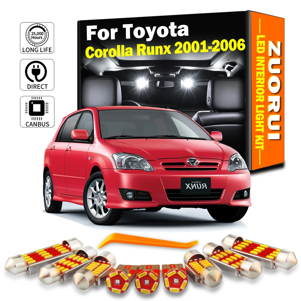 Фото ZUORUI 8 шт. сигнальная лампа для Toyota Corolla Runx 2001 2002 2003 2004 2005 2006, комплект внутреннего светодиодного освещения, внутренняя купольная карта, лампы багажника