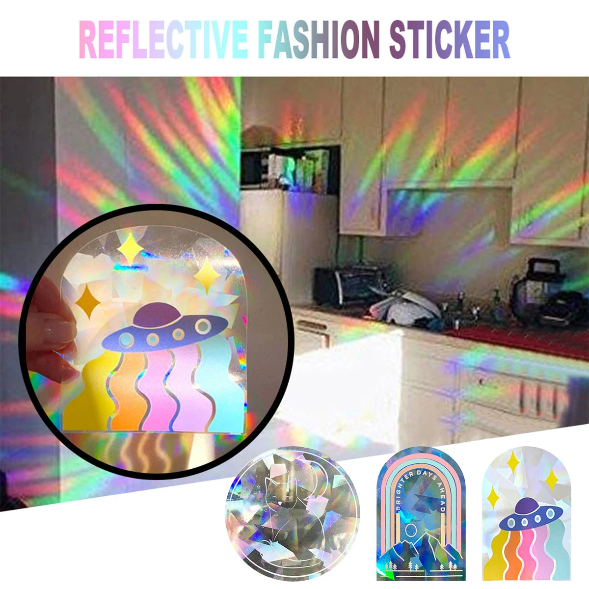 

3D Window Sticker Rainbow Effect Window Films Privacy Decorative Non-Adhesive Static Cling Glass Sticker for Home Kitchen Office