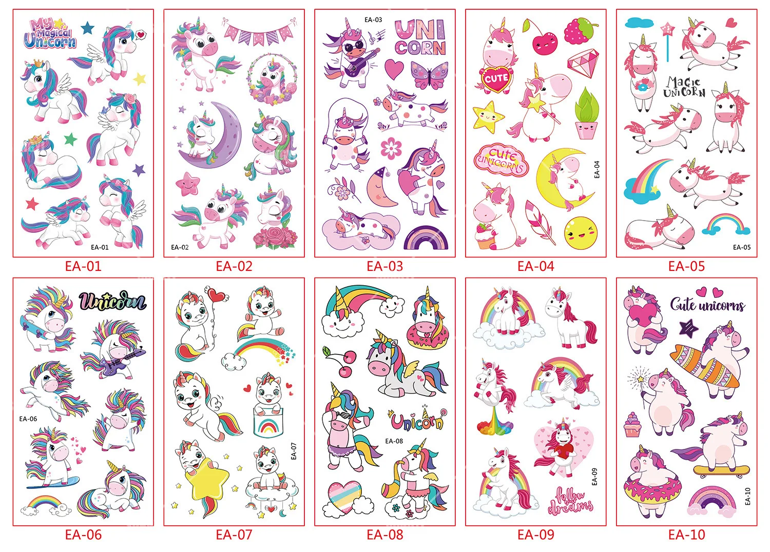 10 листов/набор наклейки-татуировки Единорог