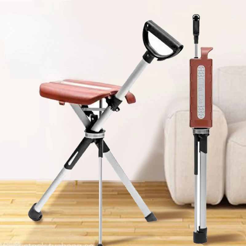 Can Sit Portable Multi-functional Walking Stick With Seat Safe Locking Folding Cane Stools
