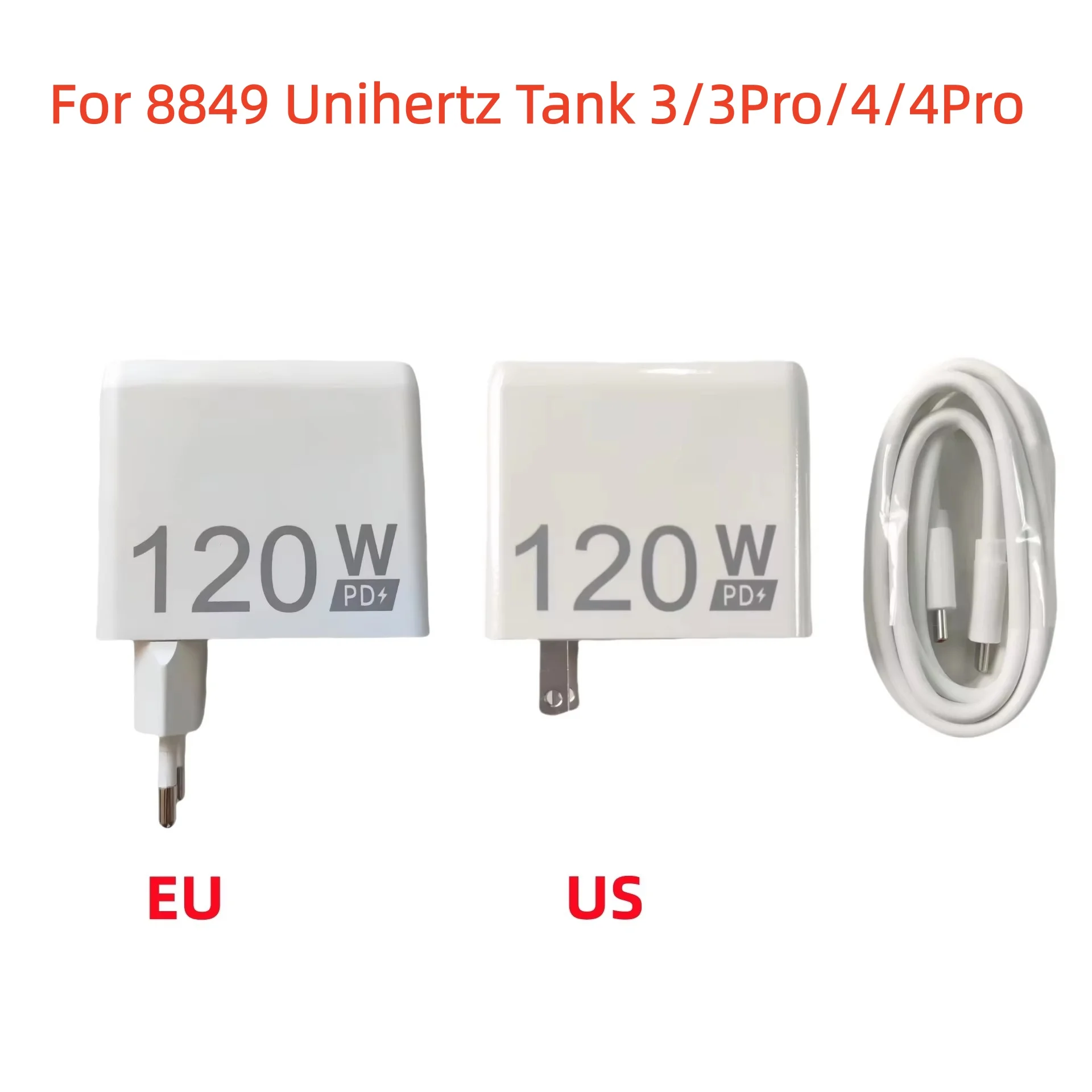 Фото Зарядное устройство 120 Вт (ЕС/США) с быстрой зарядкой PD и кабелем USB Type-C для смартфонов Unihertz Tank 3, 4 Pro, 3pro, 4pro №1