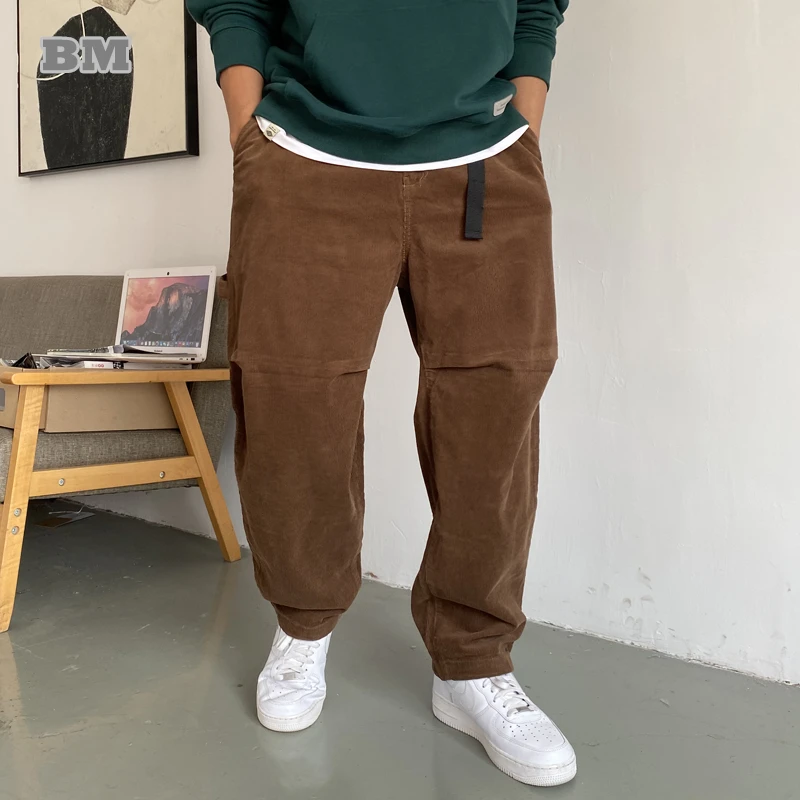 

Брюки-карго мужские в стиле ретро, цветные штаны, свободная уличная одежда в японском стиле, прямые повседневные вельветовые брюки в стиле Харадзюку, Корейская одежда в стиле Харадзюку