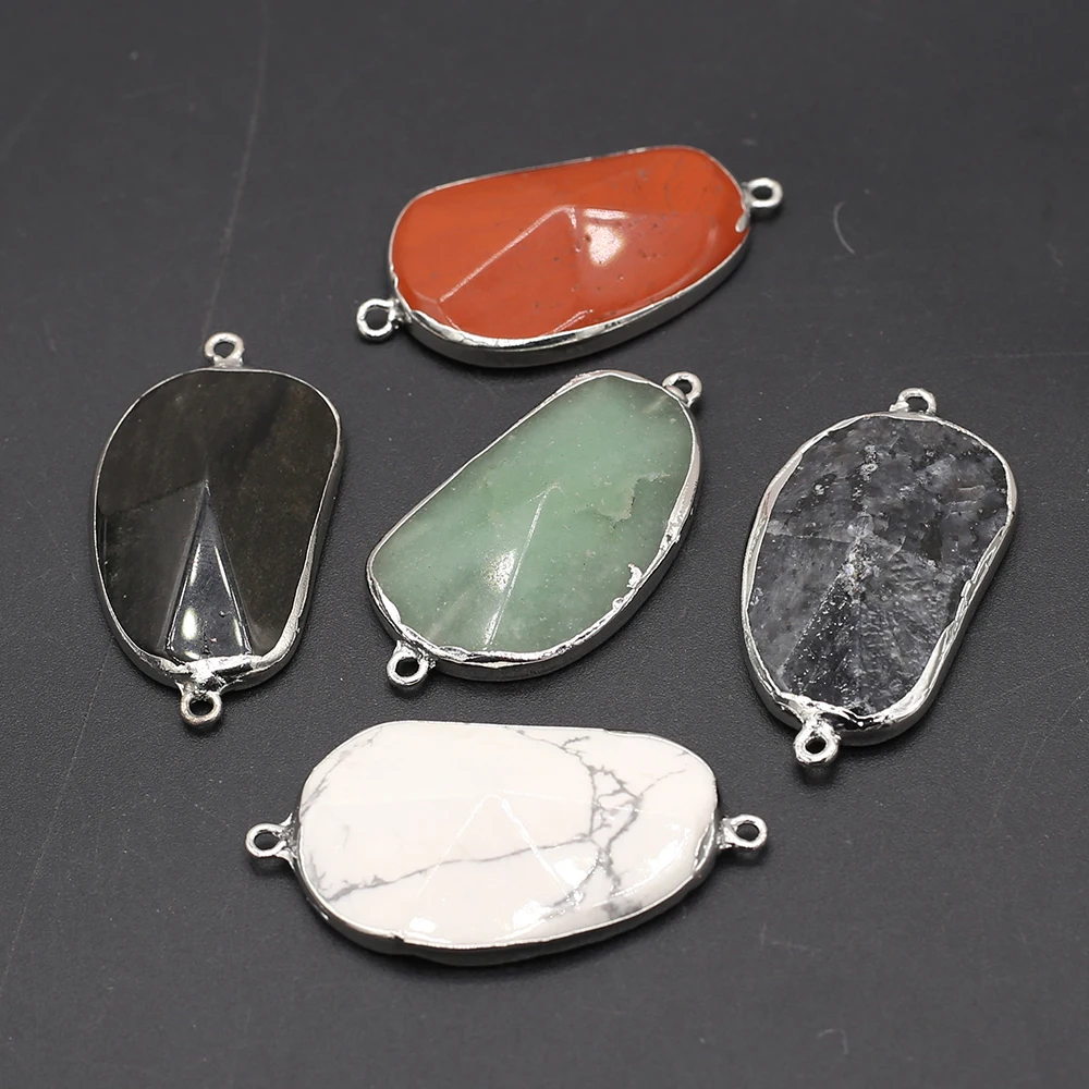 

2022 Vintage Pendant Connector Double Hole Faceted Natural Stone Crystal Black Agate Charms for Jewellery Making Supplies Gifts