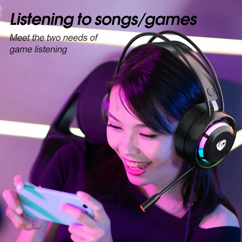 USB Wired Gaming Headphones with Microphone RGB Light Bass Stereo Over-Head Earphone for PC PC Laptop PS4 Sound Headset Gamer images - 6