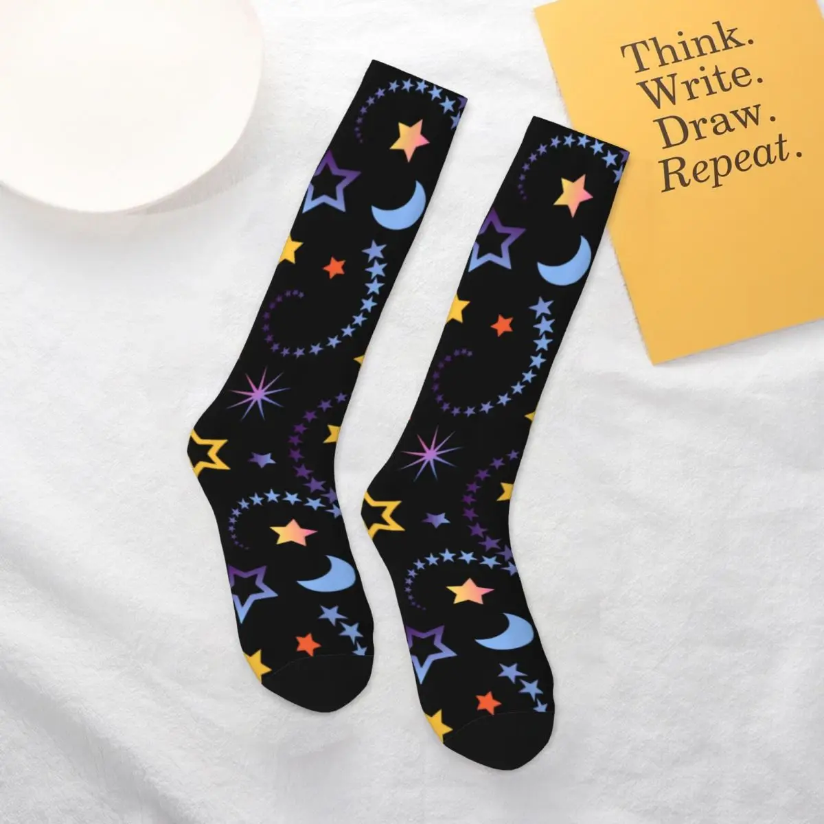 

Moon And Stars Socks Galaxy Print Durable Decorative Mid Stockings Large Chemical Fiber Teen Fitness Socks