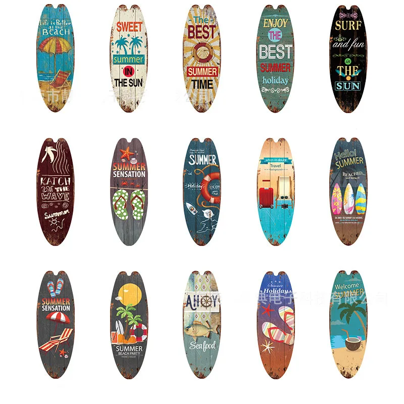

45*16*0.5Cm Summer Beach Ocean Theme Leisure Decoration Retro Wooden Sign Surfboard Wooden Sign Bar Home Decoration