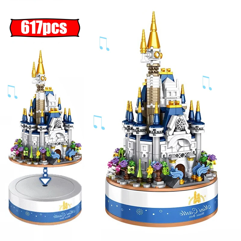 

617pcs City street view Friends Princess castle Rotating Music Box Building Blocks DIY architecture house Bricks toys for Grils