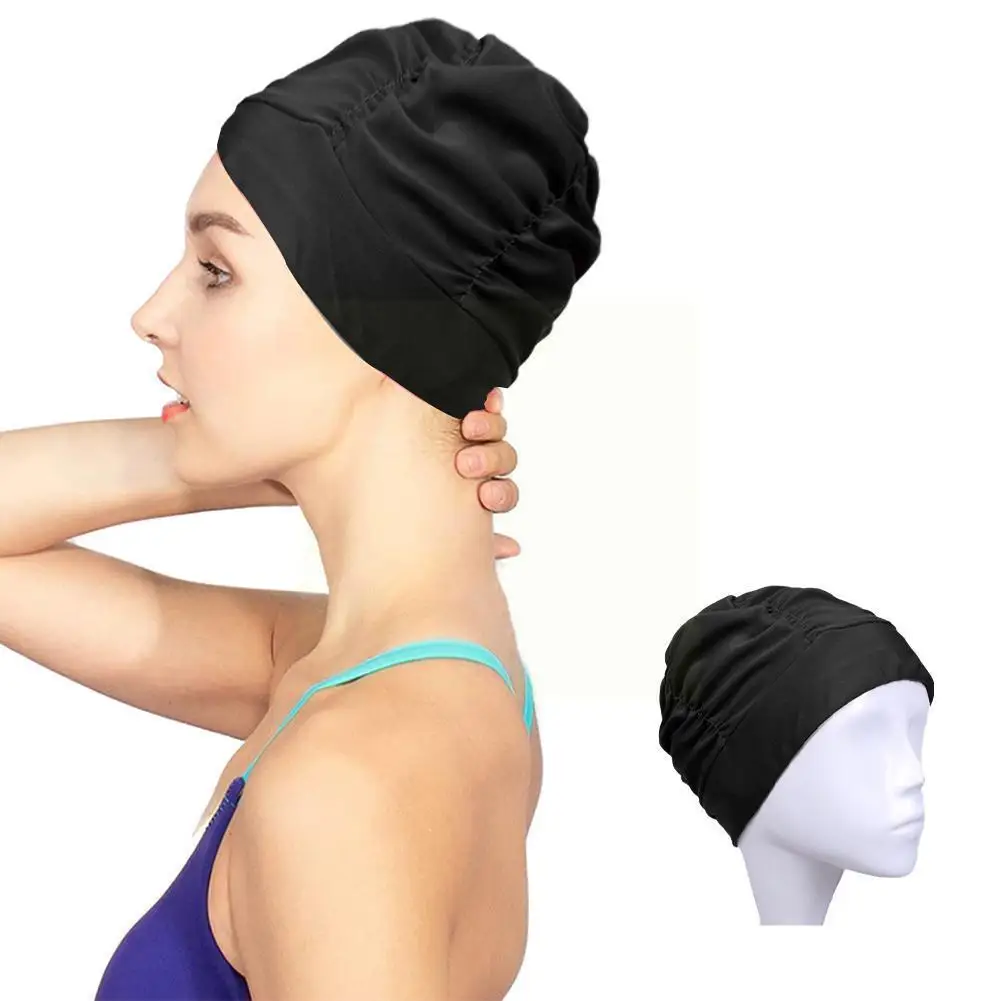 

Women Pleated Fabric Swimming Cap Soft Drape Elastic Swimming Cap Hat Protect Long Hair Ears Bathing Caps Hats For Girls Wo Y9j1