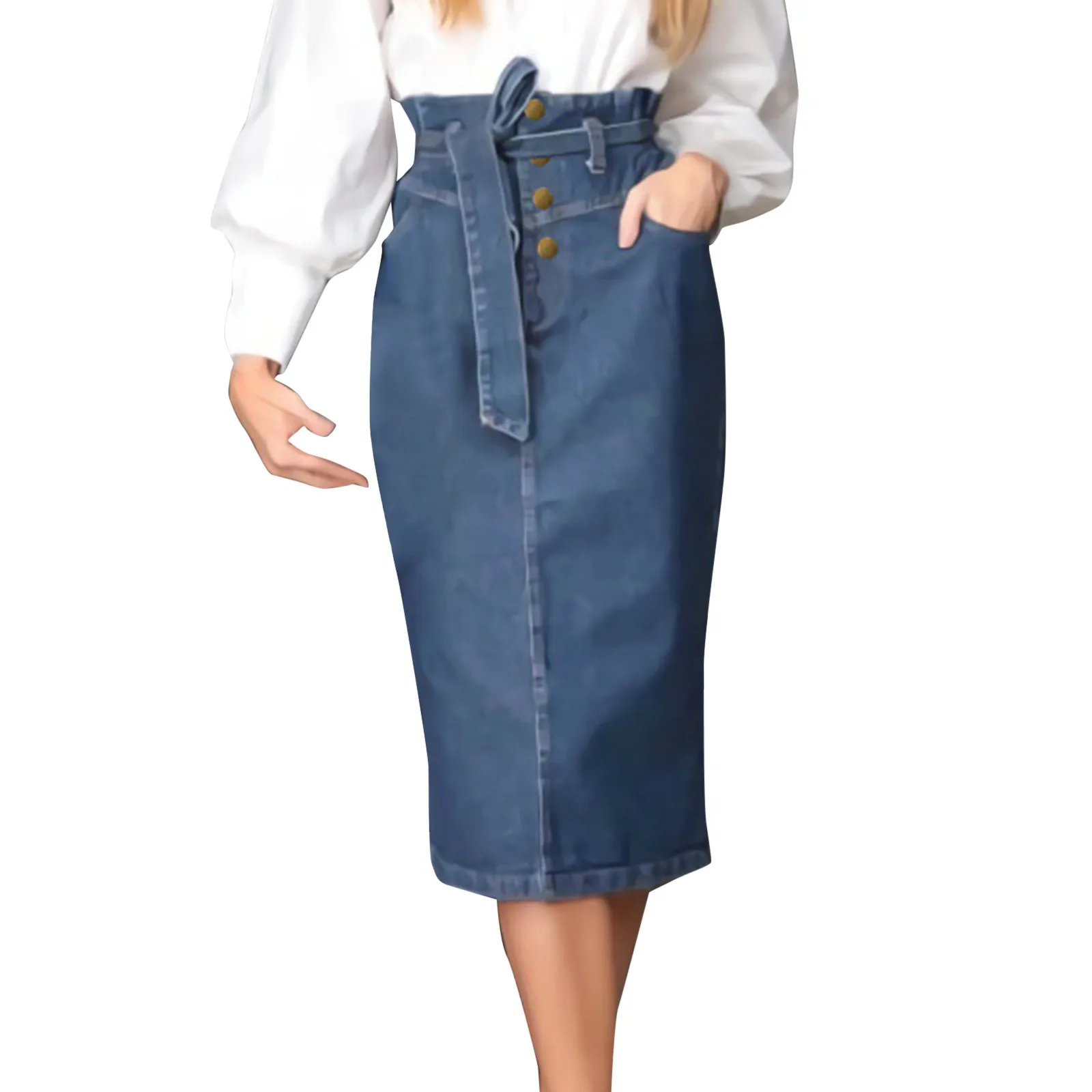 

Women's Fashion Casual Color Matching Sexy High Waist Split Denim Women Streetwear Casual Pocket Harajuku Straight Jeans Skirt 4