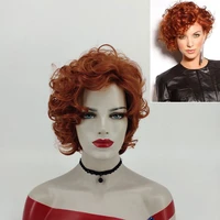 european american trendy short curly wigs reddish full wigs womens fashion orange curly wavy hair costume party wigs for ladies
