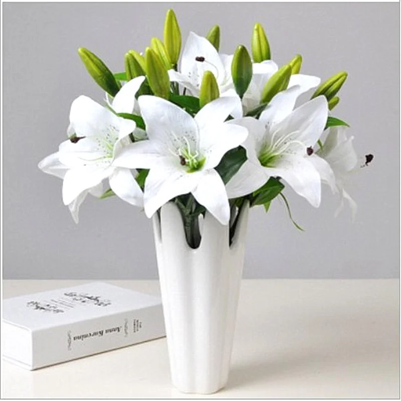 

VOHSIAHPO 1PCS Lily Artificial Flowers Bridal Bouquet Flower Girl Bridesmaid Wedding Decoration Flowers Home Garden Accessories
