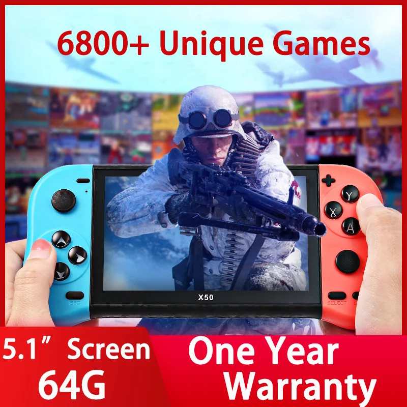 

NEW X50/X50 MAX Handheld Retro Classic 6800+ Games Console 5.1" HD Screen Support 10 Simulations 64bit Video Player TV Output