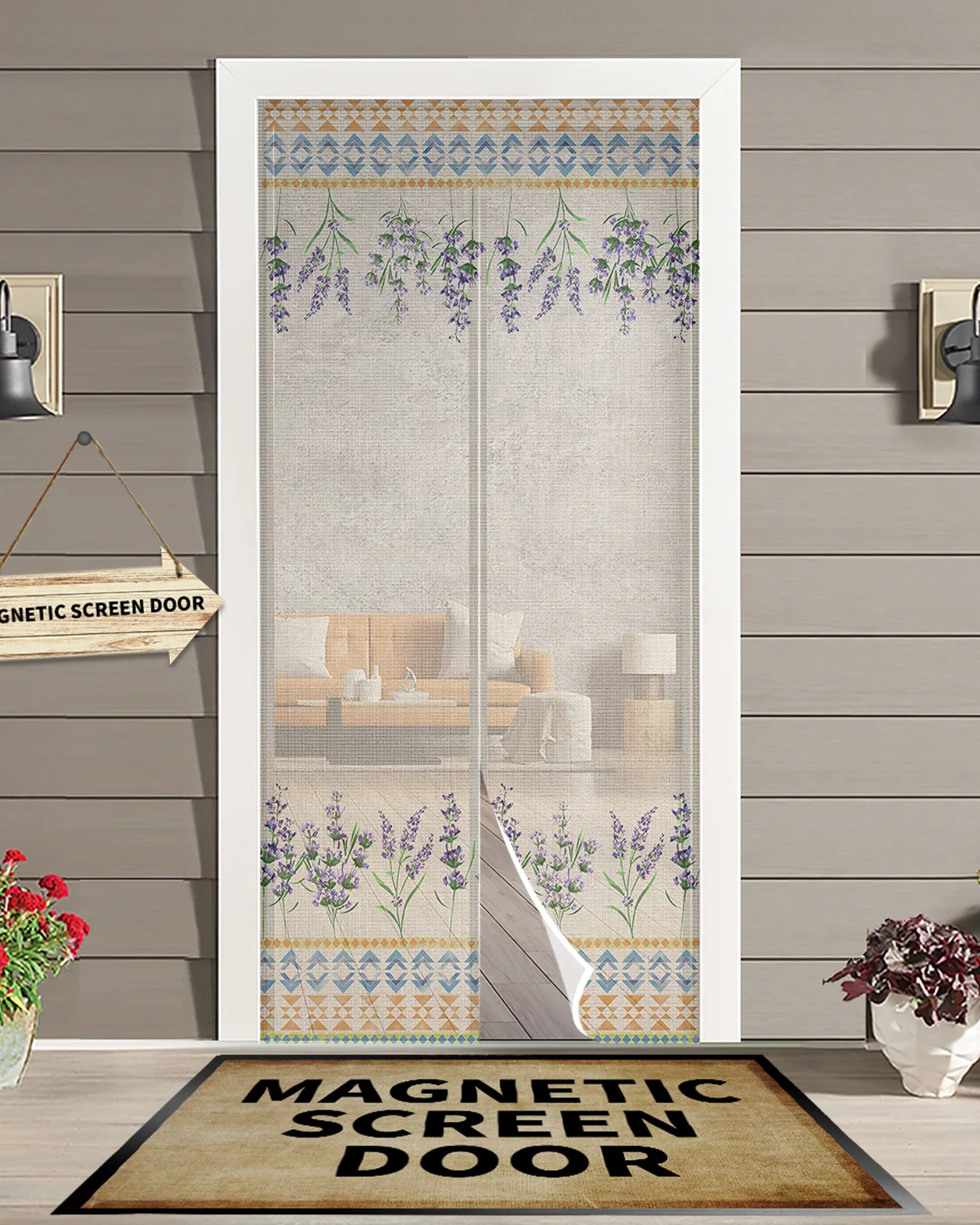 

Магнитная занавеска на дверь, защита от комаров и насекомых, с цветами лаванды, в богемном стиле, сетка для экрана окон и дверей