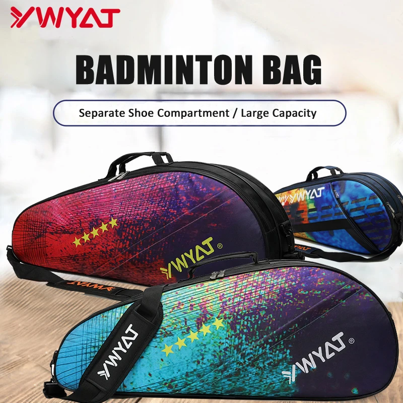 YWYAT Badminton Bag for 3 Rackets Waterproof Large Capacity Shoulder Sport Bags with Shoe Comparment