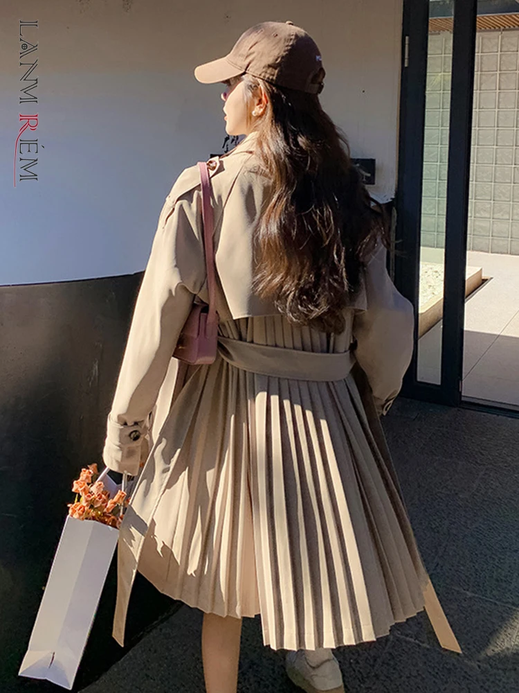 LANMREM дизайнерский Тренч с поясом пальто для женщин длинный рукав однотонный пояс