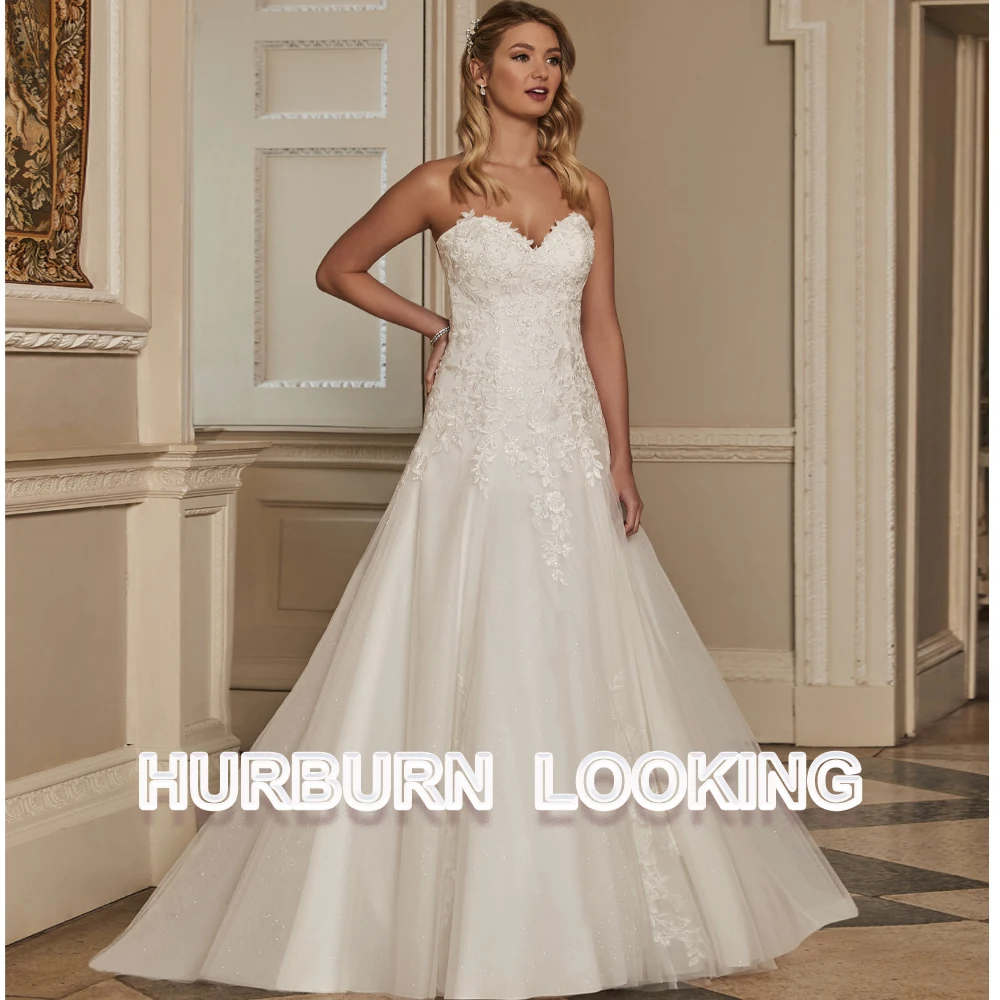 

HERBURN Sweetheart A-Line Wedding Dresses Appliques Pleated Tulle Buttons Court Train New 2024 Robe De Mariée Engagement Plus