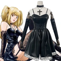 anime death note cosplay misa amane costume women black imitation leather sexy uniform tube tops lace dress with socking