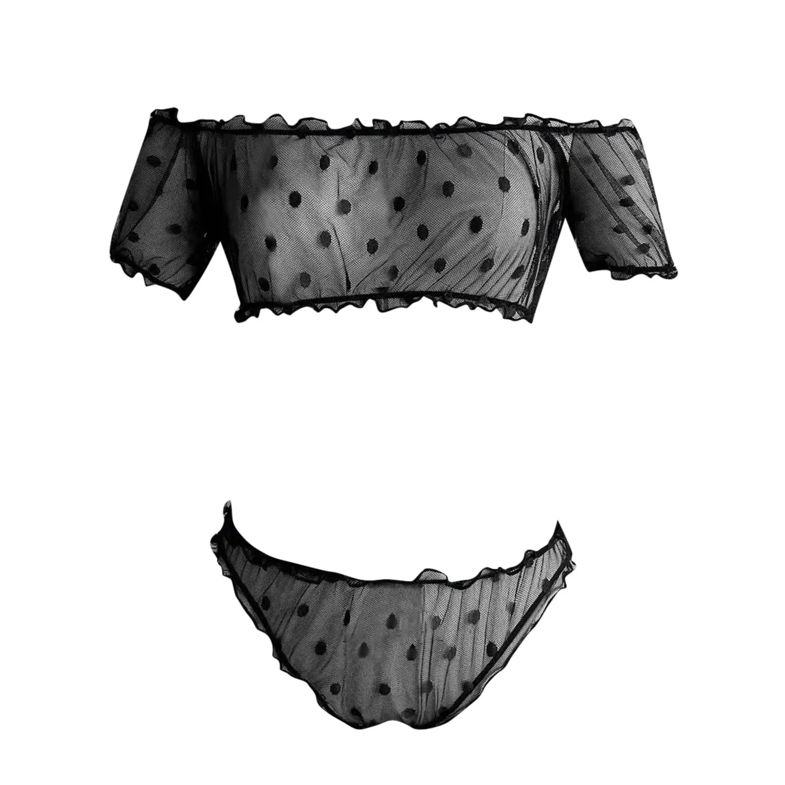 

Комплект женского нижнего белья из сетчатой ткани в горошек, без бретелек