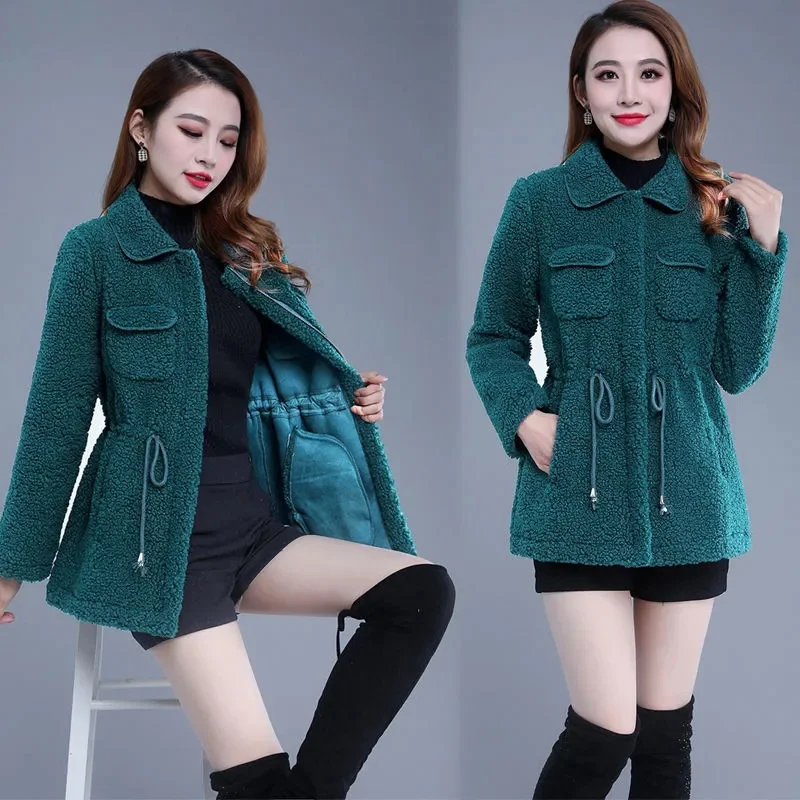 

Women lamb Wool Grain Fleece Jacket 2022 Autumn Winter New Female Faux Fur Coat Feminine Fur In One Overcoat Female C