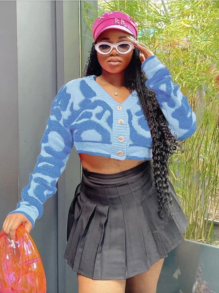 Кардиган XIZOU Y2K женский с V-образным вырезом стильный Повседневный теплый вязаный