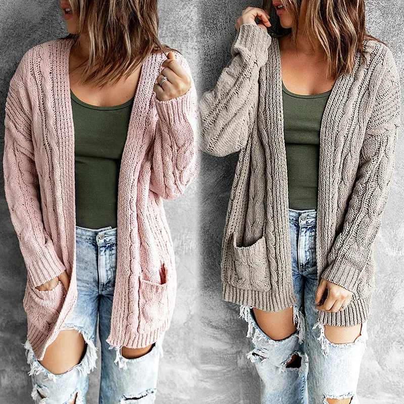 

23 Autumn/Winter New Wish European and American Women's Solid Color Long Sleeve Loose Medium Length Knitted Sweater