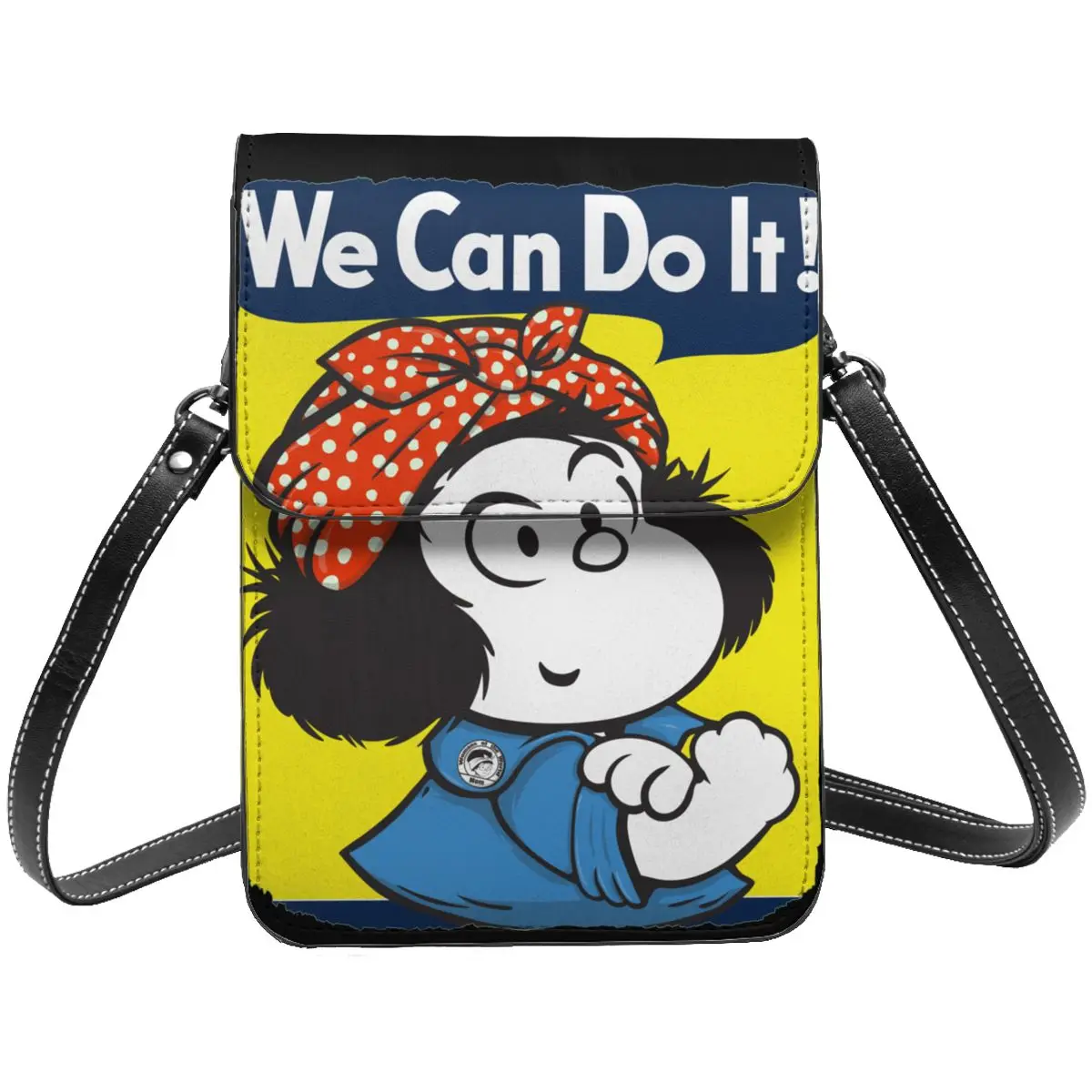

We Can Do It! Mafalda Leather Cell Phone Bag Accessories Cute Women Crossbody Bag Card Holder Wallet Portable