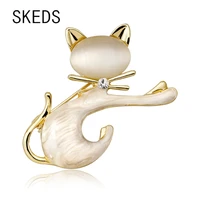skeds cute women cat opal brooches pins kids metal animal student bag crystal accessories jewelry clothing coat badges lapel pin