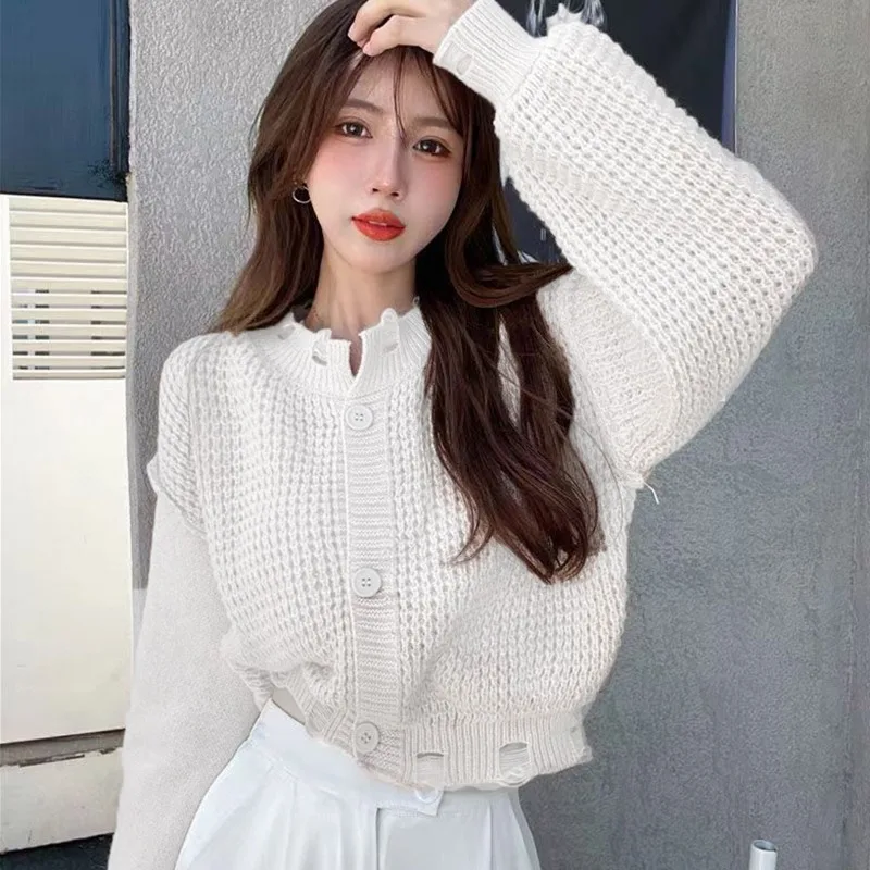 Женский винтажный кардиган оверсайз серый трикотажный однотонный с длинными