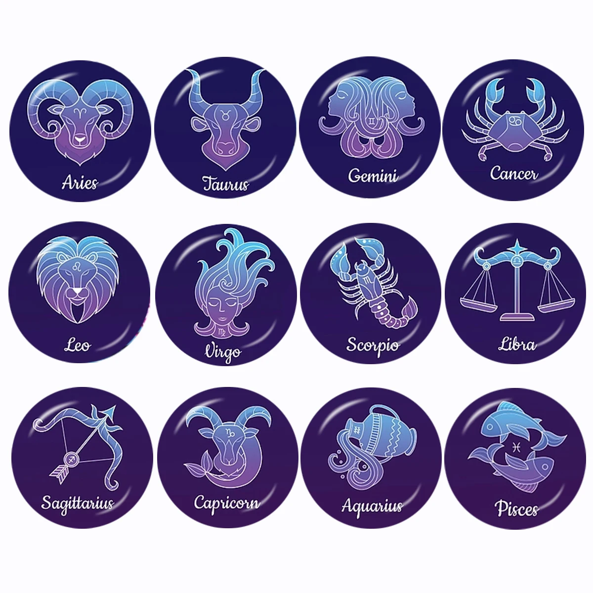 

12 Zodiac Sign Scorpio Leo Aries Constellation Purple 12mm/16mm/18mm/20mm/25mm/30mm Photo Glass Cabochon Demo Flat Back Making