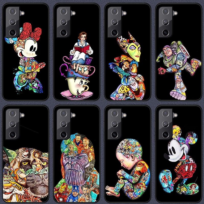 

Phone Case For Samsung S22 S21 S20 FE Ultra Pro Lite S10 5G S10E S9 S8 Plus Mickey Tattoo Cartoon Disney Black Silicone Cover