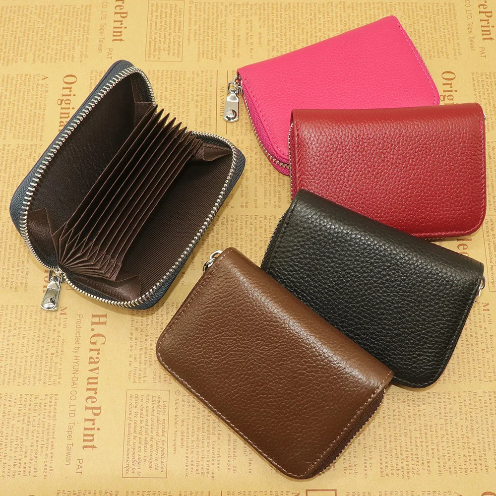 

Men's And Women's Same Top Layer Cowhide Organ Card Bag Multi Card Position Women's Wallet Men's Genuine Leather Zipper Card Bag