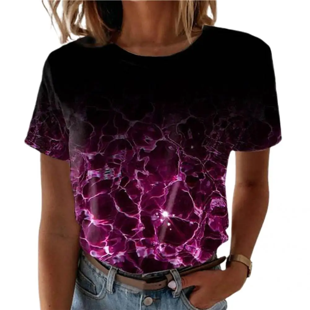 

Casual T-shirt Shrink Resistant Women T-shirt Breathable Beautiful Chic 3D Water Wave Printing Pullover Top