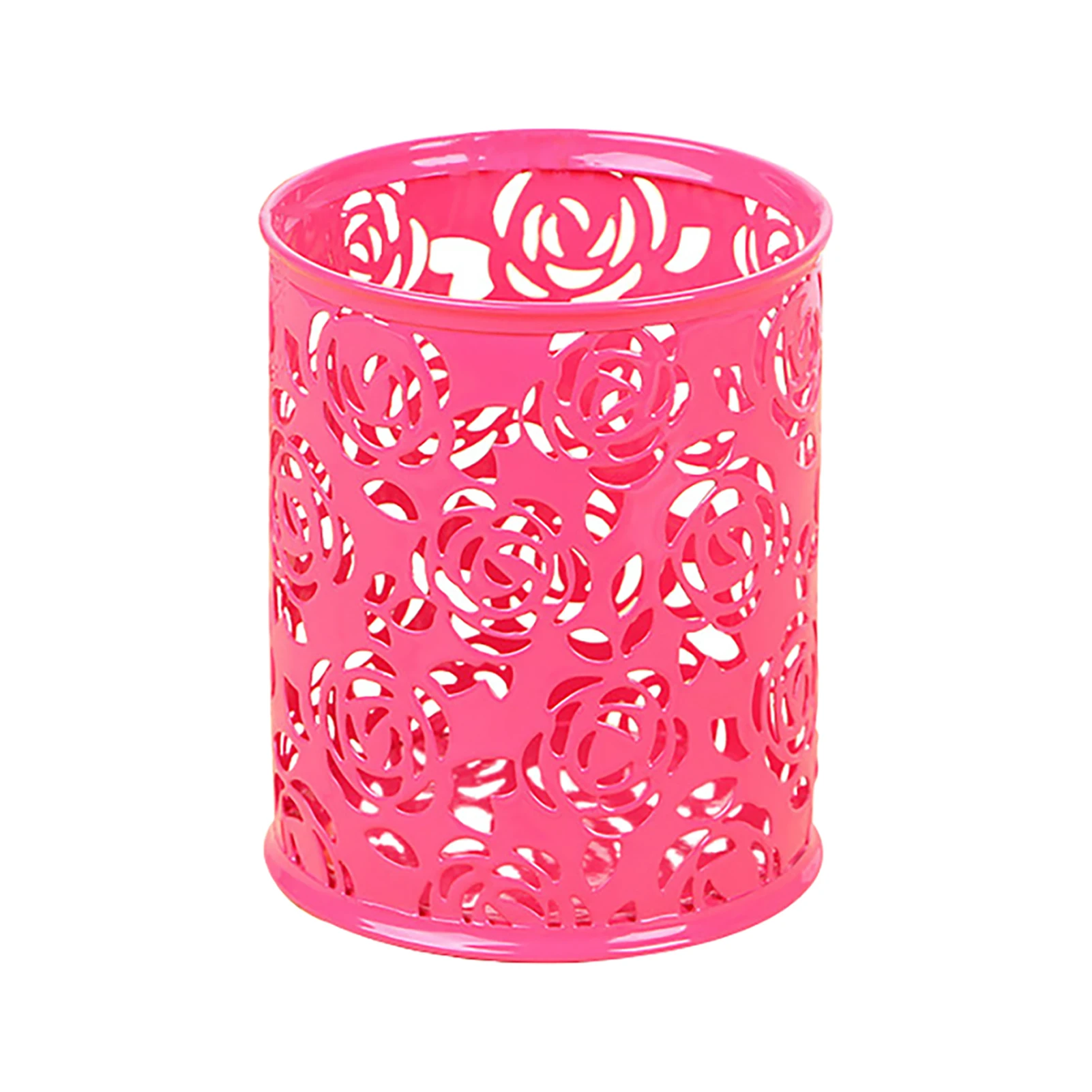 

Pen Holder Multifunctional Metal Large Capacity Hollowed Out Storage Home Office Cylinder Shape Eraser Rose Desktop Students