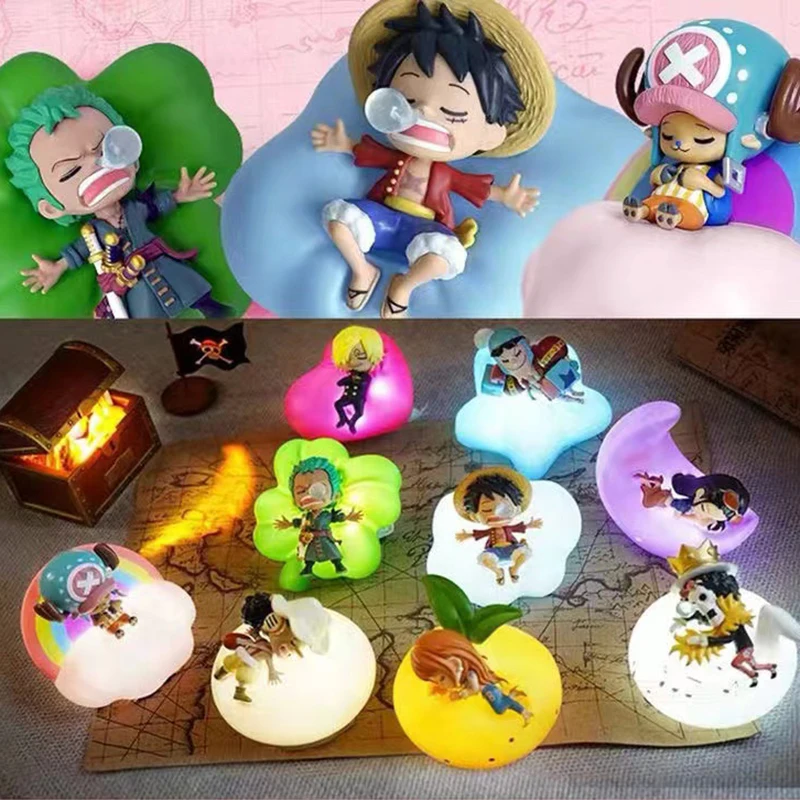 

Anime One Piece Q Version Luffy Zoro Sanji Nami Chopper Robin Usopp Brook Franky Figure Sweet Dreams Night Light PVC Model Toys