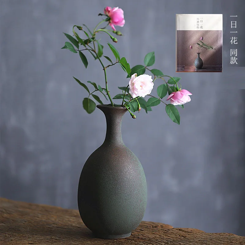 

Один день один цветок дзен зеленая керамика имитация бронзы ваза украшения японский ручной работы керамический цветок композиция Декор крыльца