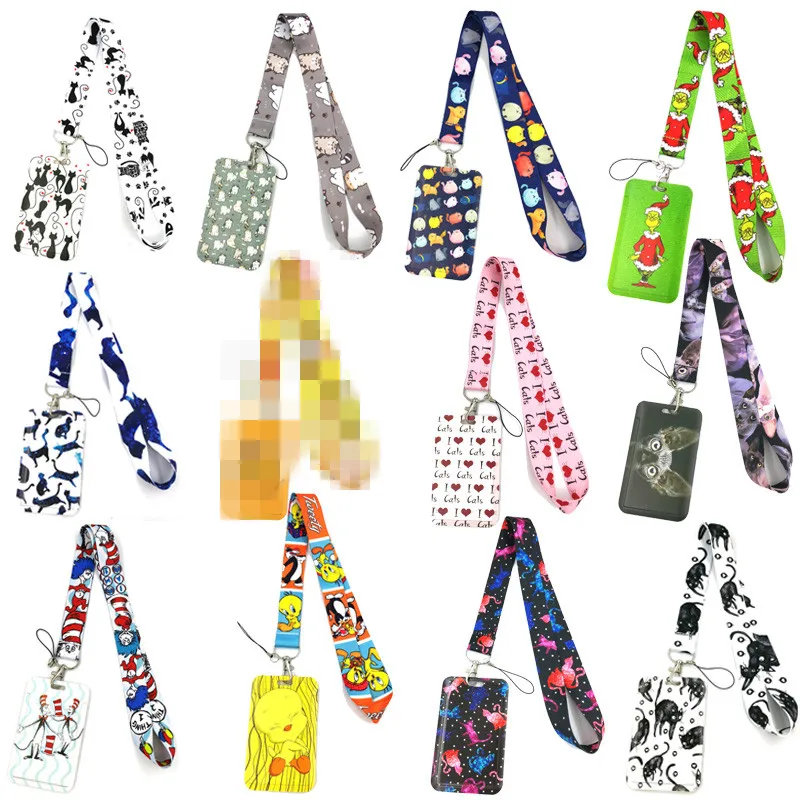 

Cartoon Cats Anime Lanyard Badge Holder ID Card Lanyards Mobile Phone Rope Key Lanyard Neck Straps Keychain Key Ring