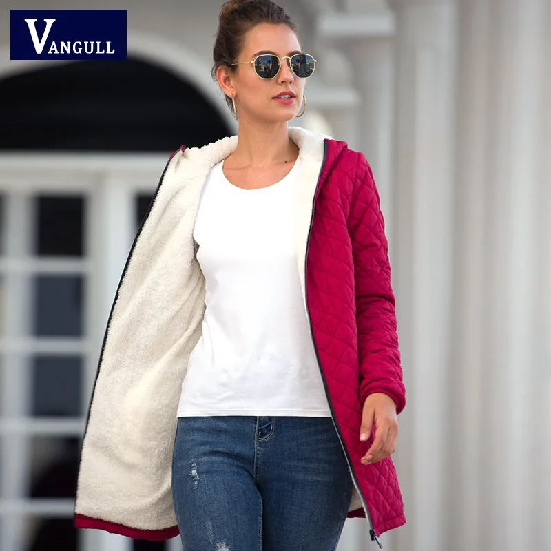 Women's Winter Hooded Lightweight Cotton Coat Tight Waist Slim Mid-Length Cotton Clothing Coat Parka