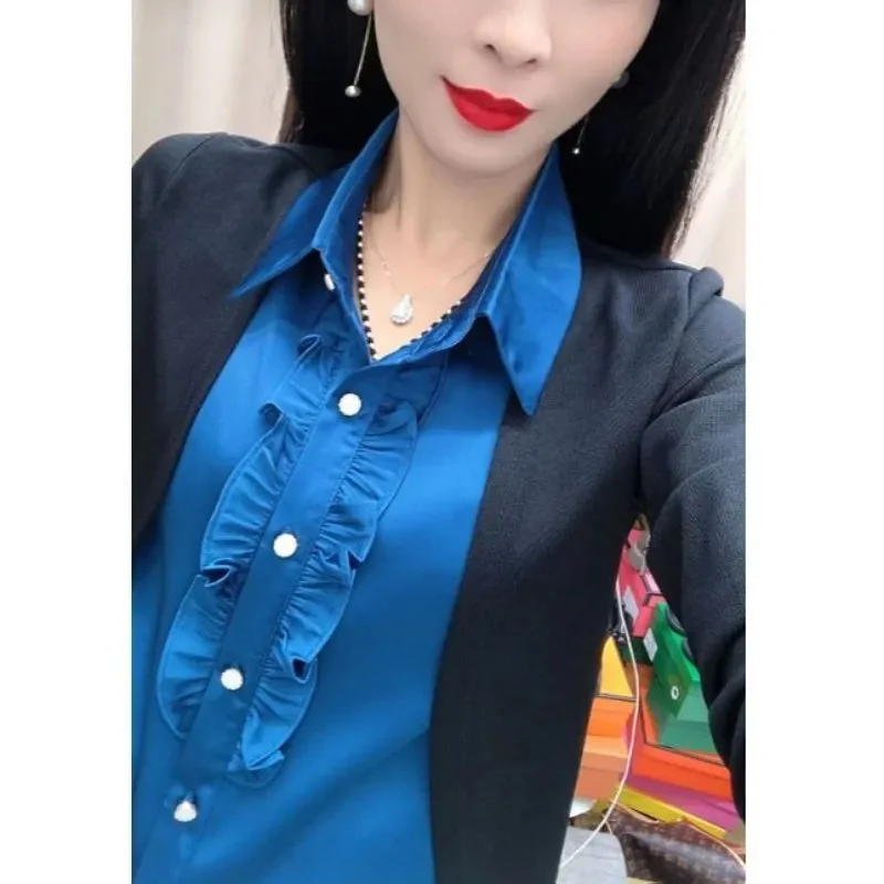 Весенне-осенний женский модный лоскутный топ элитная женская свободная рубашка