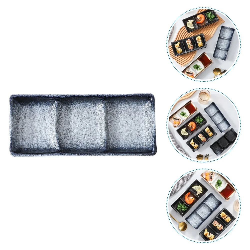 

1Pc Home Ceramic Seasoning Dish Plate Three Grid Sushi Sauce Vinegar Dish